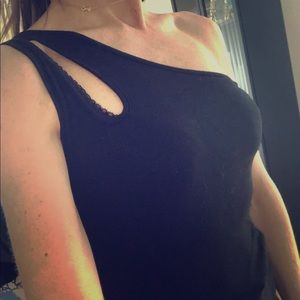 One Shoulder black bodysuit top